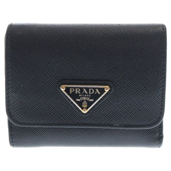 Prada SAFFIANO TRIANGOLO Triangle Leather Wallet Black - Picture 1 of 5